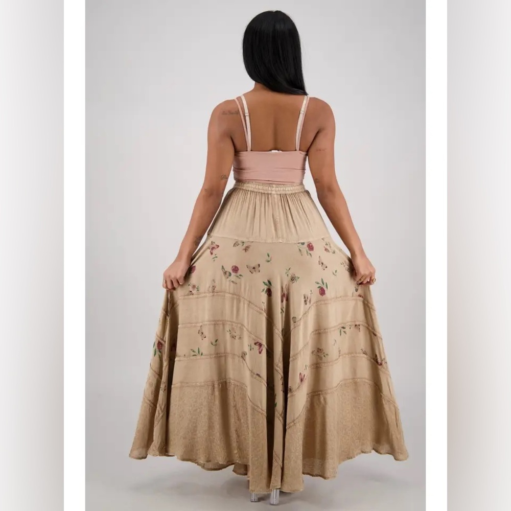Nwt Embroidered Beige floral panel‎ Maxi Skirt - Picture 4 of 11